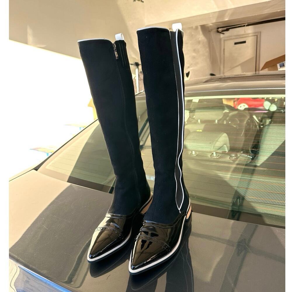 Lolita Paris Tall Patent Leather Suede Boots Size 39 US Women’s 8 Black - Picture 11 of 17